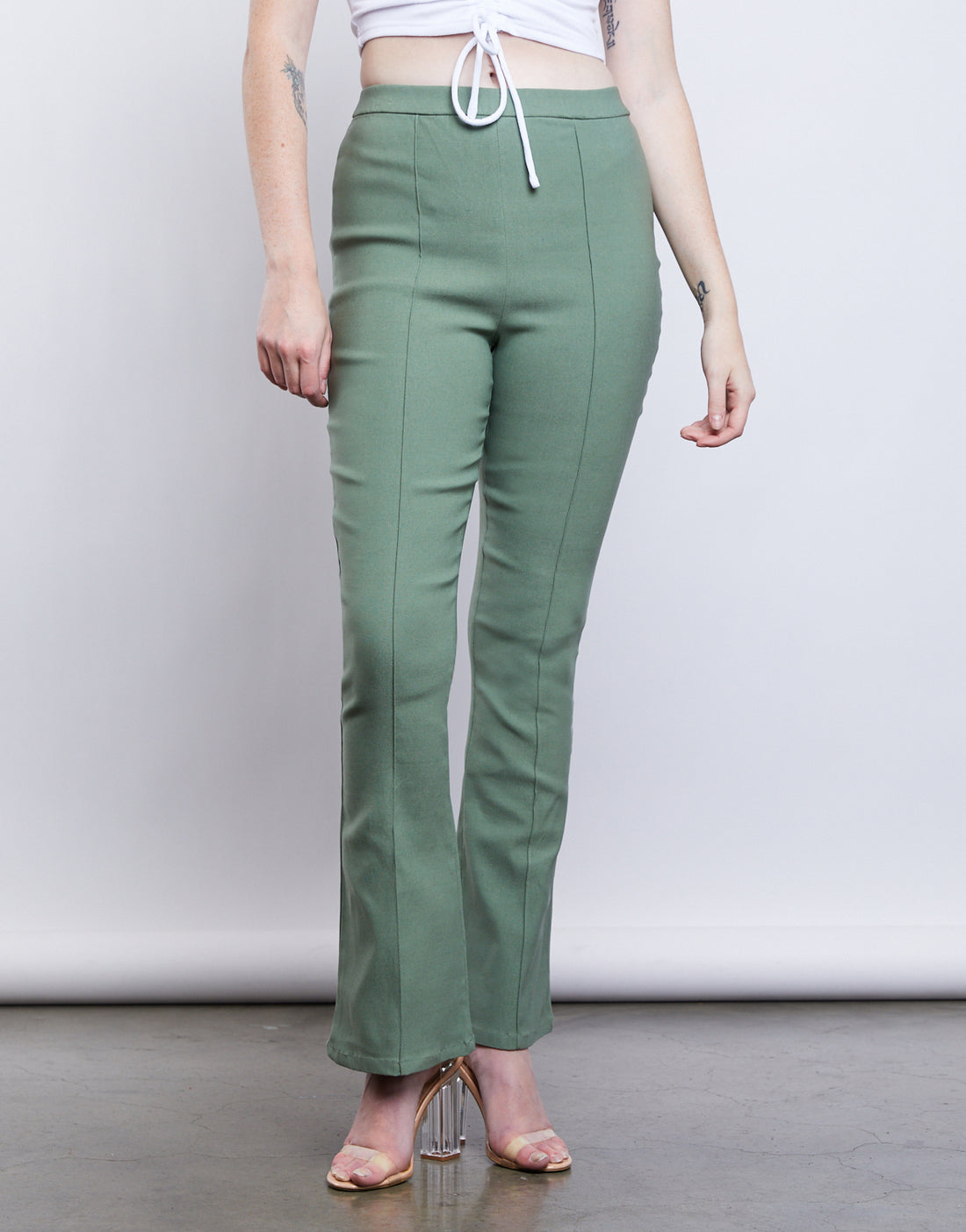 Groovy Retro Flared Pants Bottoms Olive Small -2020AVE