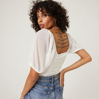 Mesh Sleeve Ruched Crop Top Tops -2020AVE
