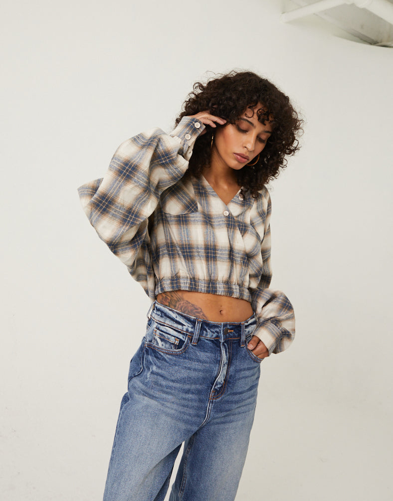 Plaid Button Down Crop Top Tops -2020AVE