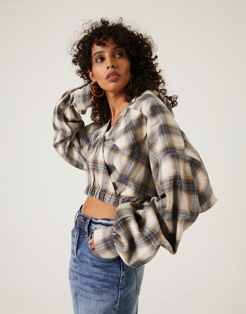 Plaid Button Down Crop Top Tops -2020AVE