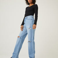 High Rise Straight Leg Jeans Bottoms -2020AVE