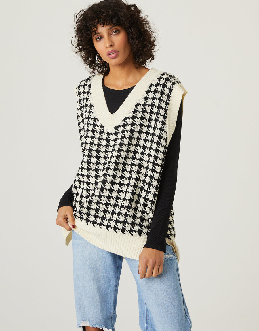Houndstooth Sleeveless Sweater Vest Tops -2020AVE