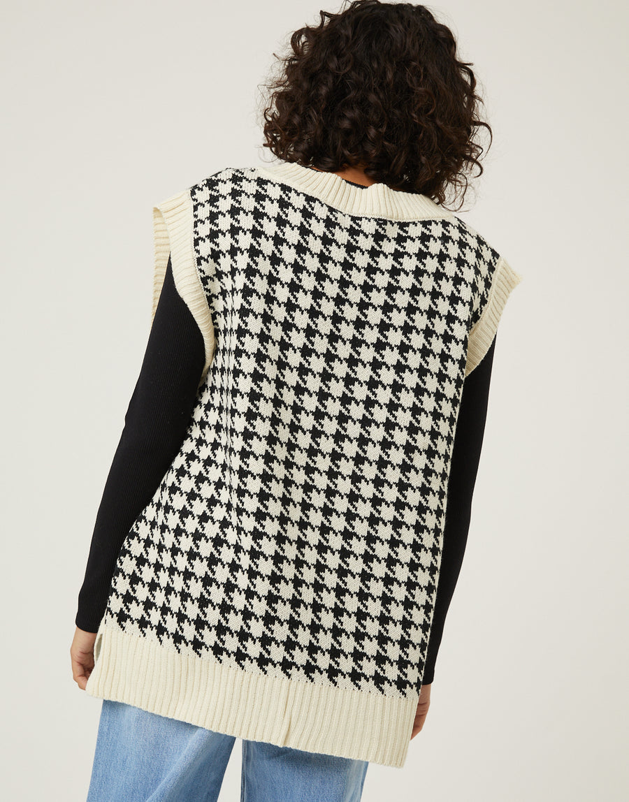 Houndstooth Sleeveless Sweater Vest Tops -2020AVE