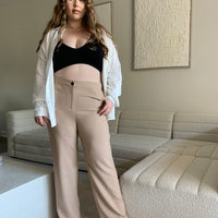 Curve Solid Trouser Pants Plus Size Bottoms Taupe 1XL -2020AVE