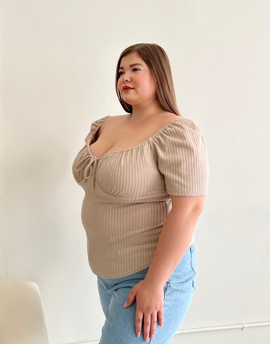 Plus Size Ruched Ribbed Tie Top Plus Size Tops -2020AVE