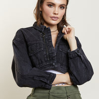 It's Midnight Cropped Denim Jacket Outerwear Black Small -2020AVE