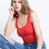 Jenna Basic Crop Tank Tops Red Small -2020AVE