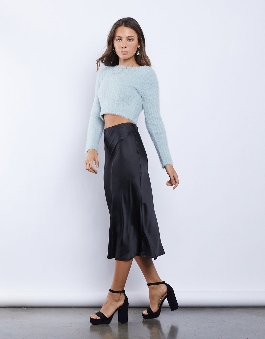 Jewel Silky Midi Skirt Bottoms Black Small -2020AVE