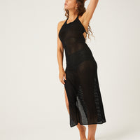 Knit Backless Halter Dress Dresses Black Small -2020AVE