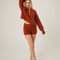Knit Sweater and Shorts Set Matching Sets Orange Small -2020AVE