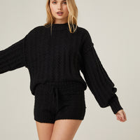 Knit Sweater and Shorts Set Matching Sets Black Small -2020AVE