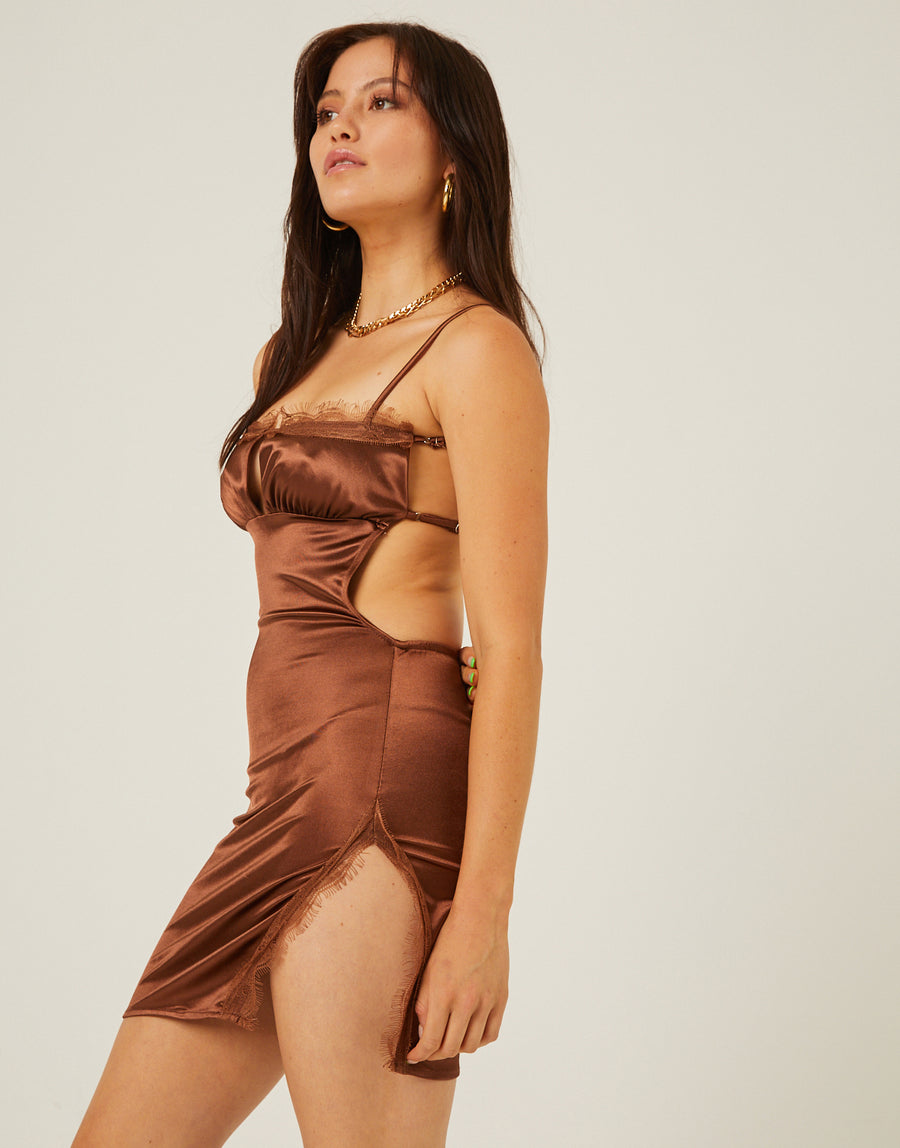 Lace Trim Shiny Bodycon Dress Dresses -2020AVE