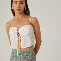 Lace Up Front Tank Tops White Small -2020AVE