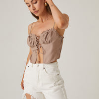 Lace Up Front Tank Tops Taupe Small -2020AVE
