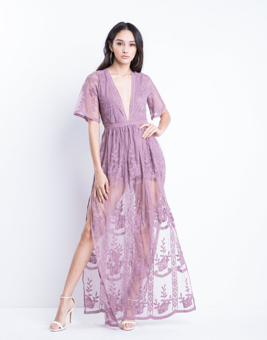 Lace Maxi Dress Dresses Dusty Lavender Small -2020AVE
