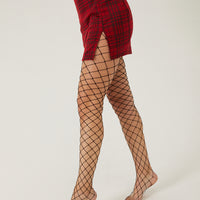 Large Grid Fishnet Tights Intimates Black One Size -2020AVE
