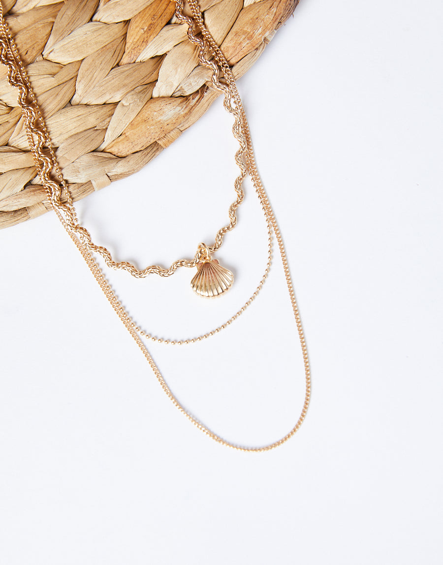 Layered Seashell Necklace Jewelry Gold One Size -2020AVE