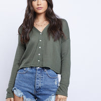 Light As Air Cropped Cardigan Top Tops Olive Small -2020AVE