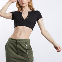 Lily Ribbed Button Up Crop Top Tops Black Small -2020AVE