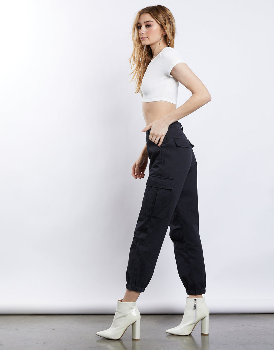 Lily Ribbed Button Up Crop Top Tops -2020AVE