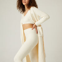Long Fuzzy Robe With Pockets Outerwear Cream Small -2020AVE
