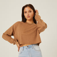 Long Sleeve Cropped Thermal Top Tops Brown Small -2020AVE