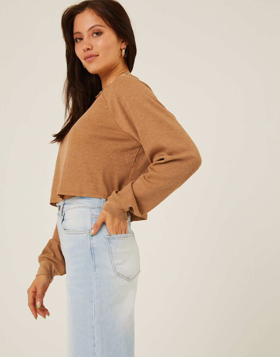 Long Sleeve Cropped Thermal Top Tops -2020AVE