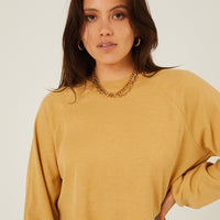 Long Sleeve Cropped Thermal Top Tops Mustard Small -2020AVE