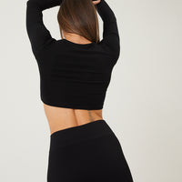 Long Sleeve Keyhole Crop Top Tops -2020AVE