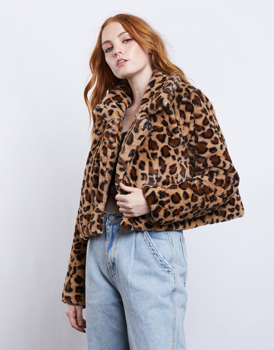 Luxe Leopard Cropped Faux Fur Coat – 2020AVE