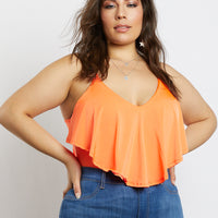 Curve Maddie Single Ruffle Bodysuit Plus Size Tops Neon Orange 1XL -2020AVE
