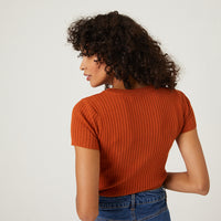 Bodycon Ribbed Tee-Shirt Tops Rust Small -2020AVE