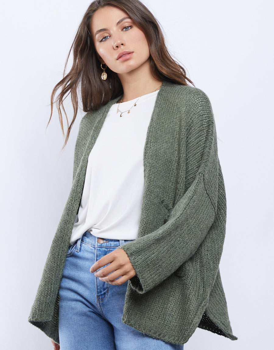 Maia Thick Knit Cardigan Outerwear Olive Small -2020AVE