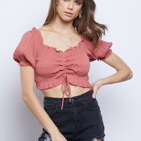 Mandy Puffed Sleeve Smock Top Tops Rose Small -2020AVE