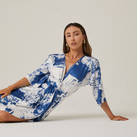 Marble Print Ruched Dress Dresses Blue Small -2020AVE