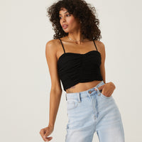 Mesh Ruched Cropped Tank Tops Black Small -2020AVE