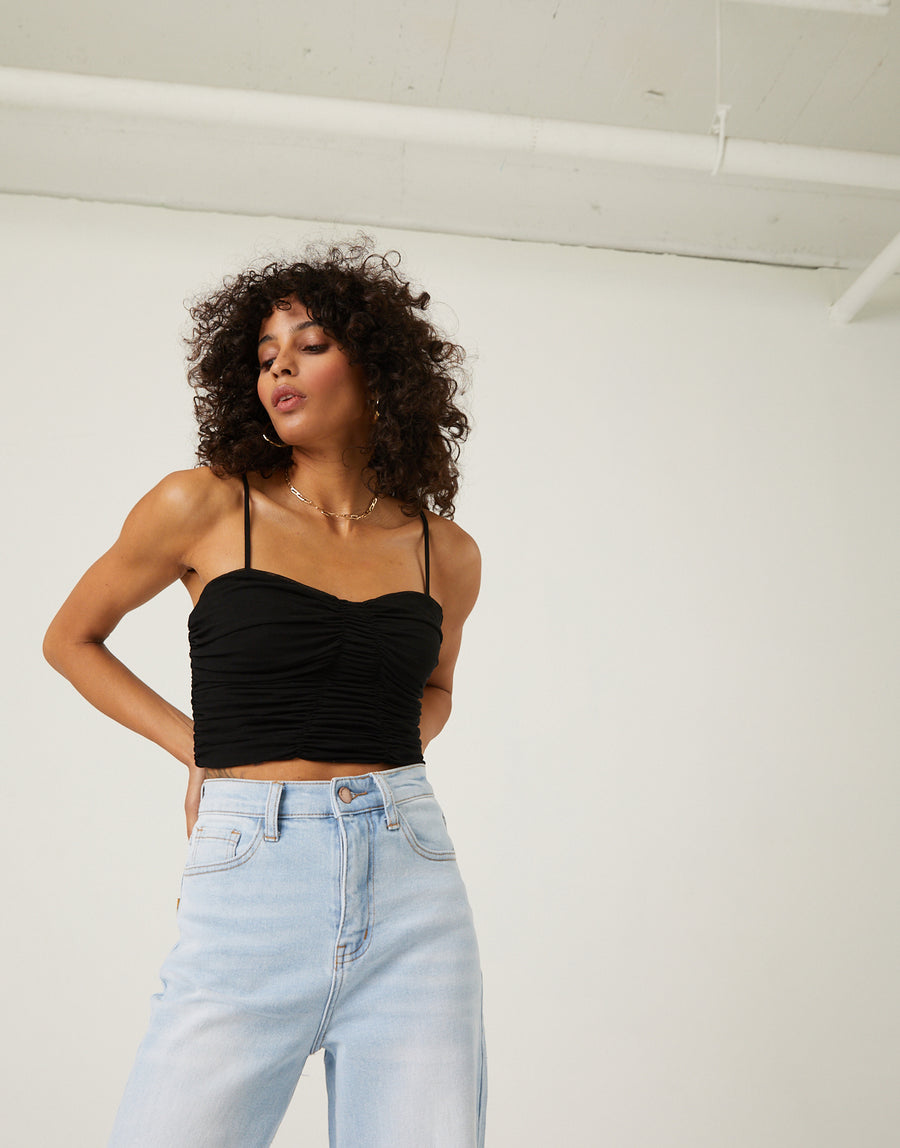 Mesh Ruched Cropped Tank Tops -2020AVE