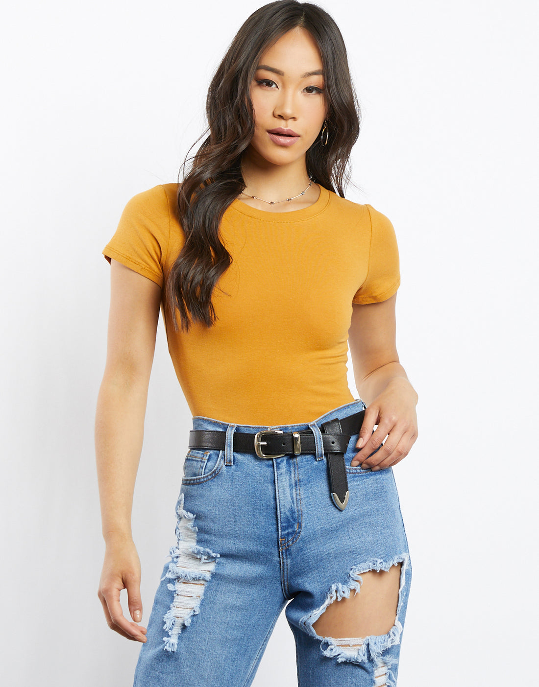 No Pressure Crop Tee Tops Mustard Small -2020AVE