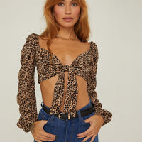 Tie Front Bust Crop Top Tops Tan Small -2020AVE