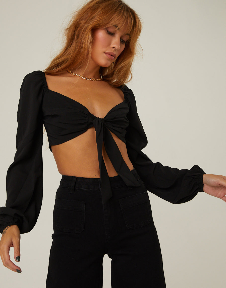 Tie Front Bust Crop Top Tops Black Small -2020AVE