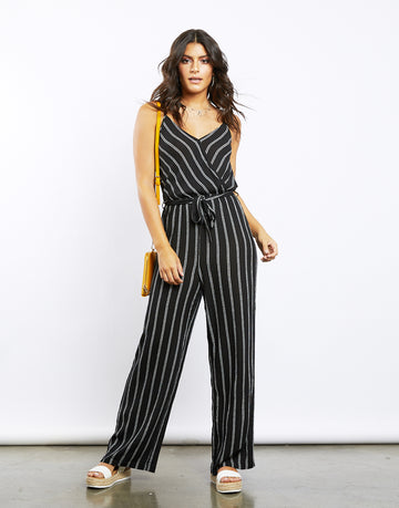 On The Road Vertical Striped Jumpsuit Rompers + Jumpsuits Black Small -2020AVE
