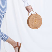 On Vacation Round Straw Bag Accessories Tan One Size -2020AVE