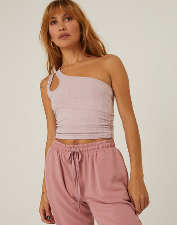 One Shoulder Cutout Crop Top Tops Pink Small -2020AVE