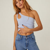 One Shoulder Cutout Crop Top Tops Blue Small -2020AVE