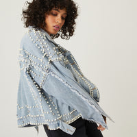 Pearl Embellished Denim Jacket Outerwear -2020AVE
