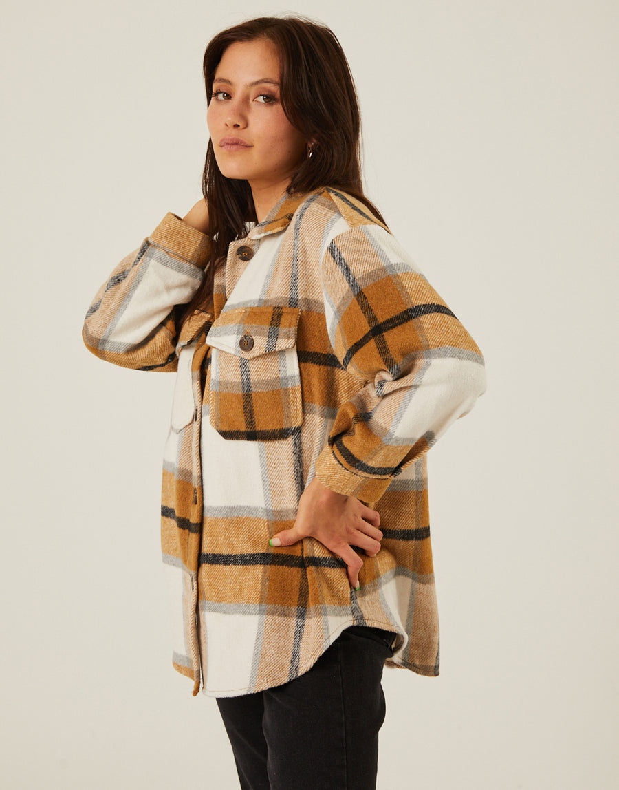 Plaid Button Up Shacket Outerwear -2020AVE