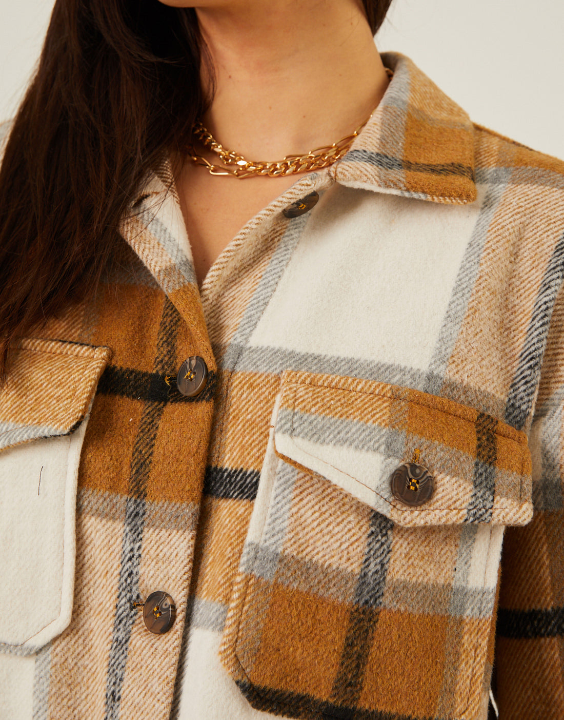 Plaid Button Up Shacket Outerwear -2020AVE