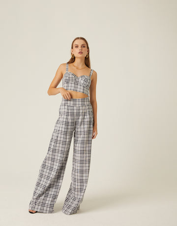 Plaid Pants and Bralette Set Matching Sets -2020AVE