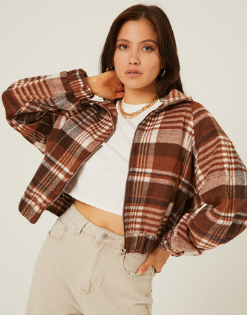 Plaid Zip Up Jacket Outerwear -2020AVE