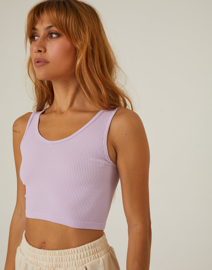 Ribbed Cropped Tank Top Tops Purple S/M -2020AVE